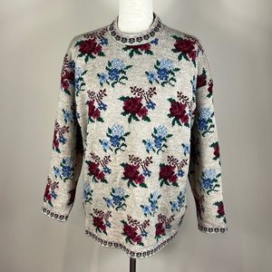 Vintage 90’s Floral Knit Grandma Crew Neck Sweater 